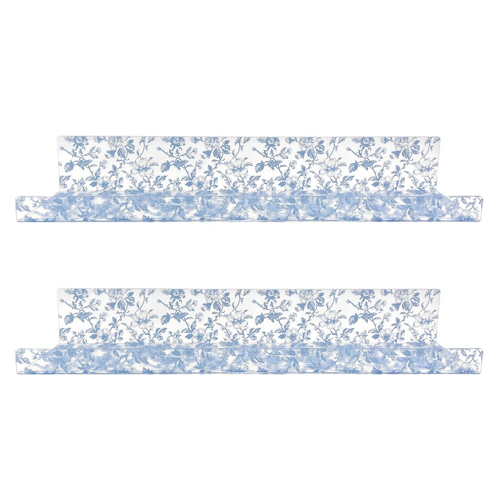Blue Toile Acrylic Floating Wall Shelves, Set of 2